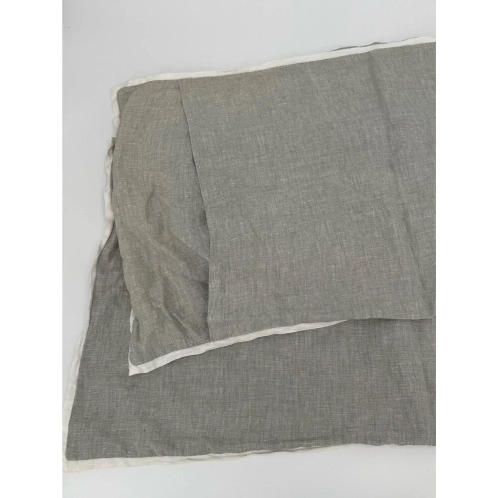 Pottery Barn Belgian Flax Linen Contrast Flange Sham Set Flagstone/White | King